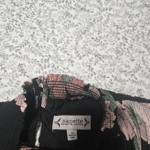 Nanette Lepore Black Top with Pink Floral Accents